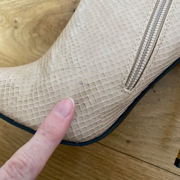 Pretty Little Thing Faux Leather Metal Heeled Boots in Cream - Picture 3 of 7